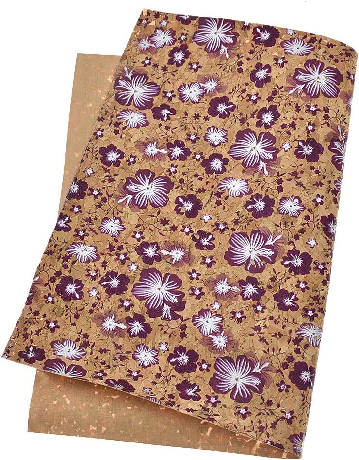 CHZIMADE A4 Flower Printed Soft Cork Fabric DIY Sheet Canvas Back Great for Hair Bows Making Craft 16.5 x11.8 (Purple)