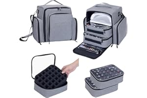 UOZL Nail Polish Organizer Case Holds 60 Bottles Portable Travel Storage Box with 2 Detachable Bags, Designed for Women's Nail Tools, Essential Oils and Cosmetics Sets Grey