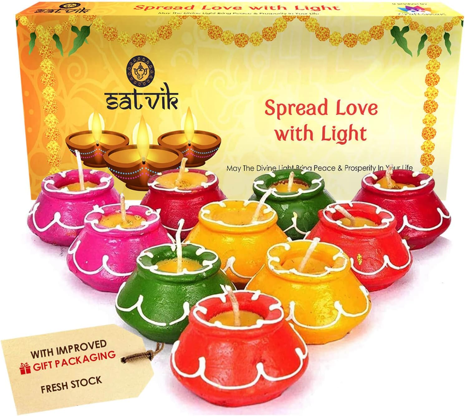 Oil Lamps & Accessories - SATVIK 10 Pc Set Matki Clay Diya Diwali Wax Filled Dia for Puja Pooja Traditional Handmade Terracotta Earthen Vilakku Oil Lamp Diyas Natural Mitti Welcome Deepawali Decoration Indian Gift Items