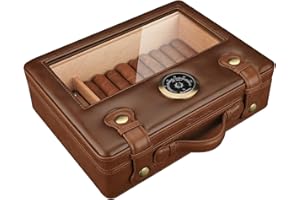 FANKAI Cigar Humidor, Travel Accessories, Portable Cigar Humidor Box with Glass Top, Humidifier Hygrometer Gauge, Cedar Wood Lining up to 50pcs Cigars Large Humidor