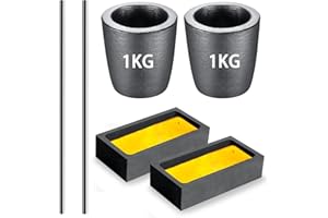 MIAKEED 6 Pieces Graphite Crucible Ingot Mould Kit, Including (2 * 1kg) Clay Crucible for Metal Melting, (2 * 1kg) Torch Smelting Casting Ingot Mold, 2 Graphite Stir Rod Stick Skimmer