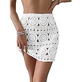 WDIRARA Women's Hollow Out Crochet Knit Cover Up Skirt High Waisted Sheer Beach Skirts