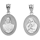 Claddagh Gold .925 Sterling Silver Sacred Heart Of Jesus, Immaculate Heart of Mary Medal Reversible Pendant Necklace
