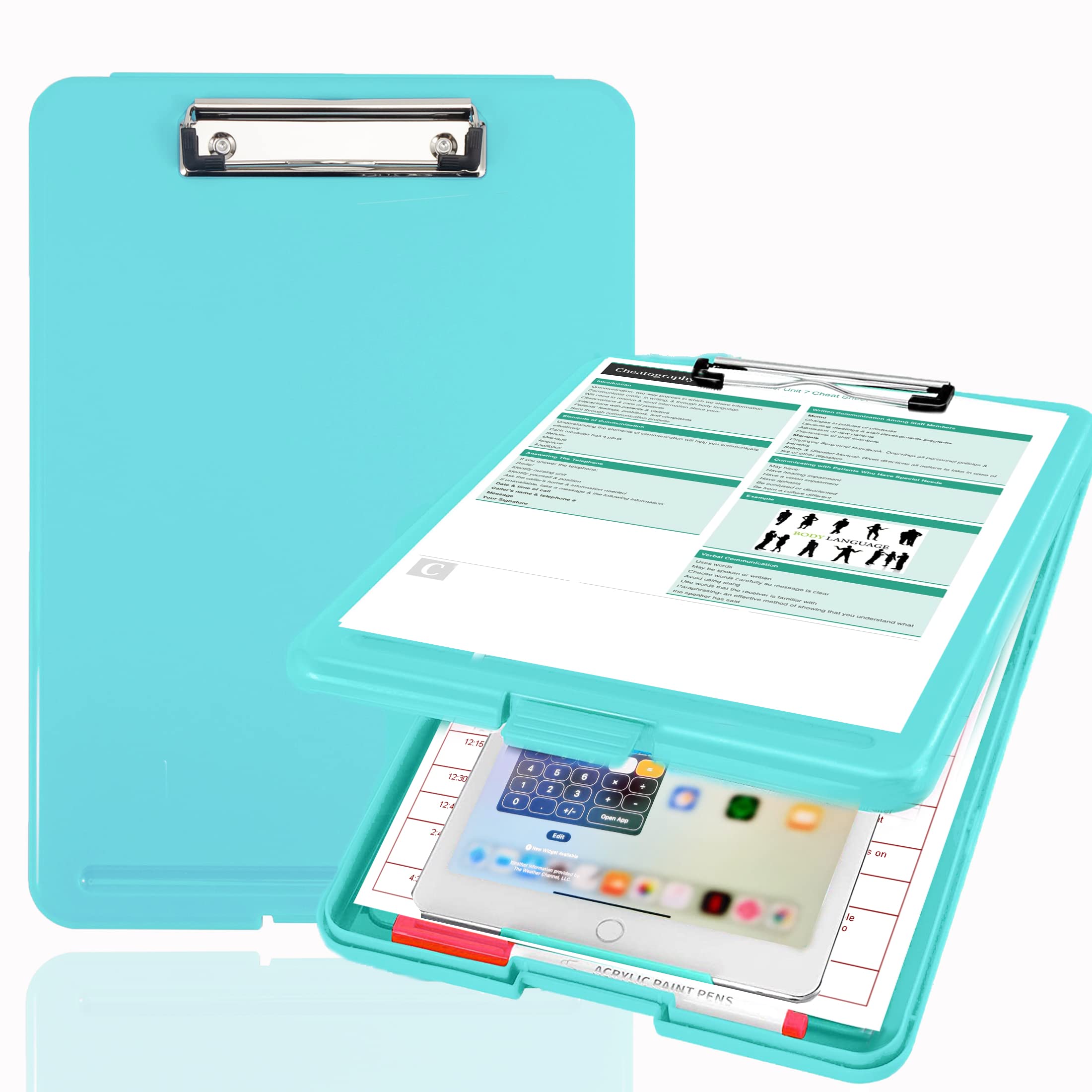 Pechor Clipboard A4, Clip Board Plastic with Storage, Nursing Clipboards Folder with Compartment Organizer, Writing Clip Boards Waterproof for Home School Office, Green