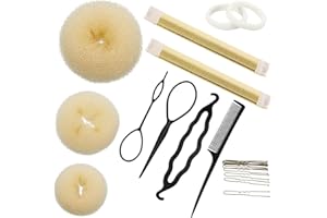 WILLBOND Hair Bun Maker Kit, Includes Donut Shapers, Bun Markers, Ponytail Tools, Bobby Pins, and Elastic Bands for Women and Kids (Beige)