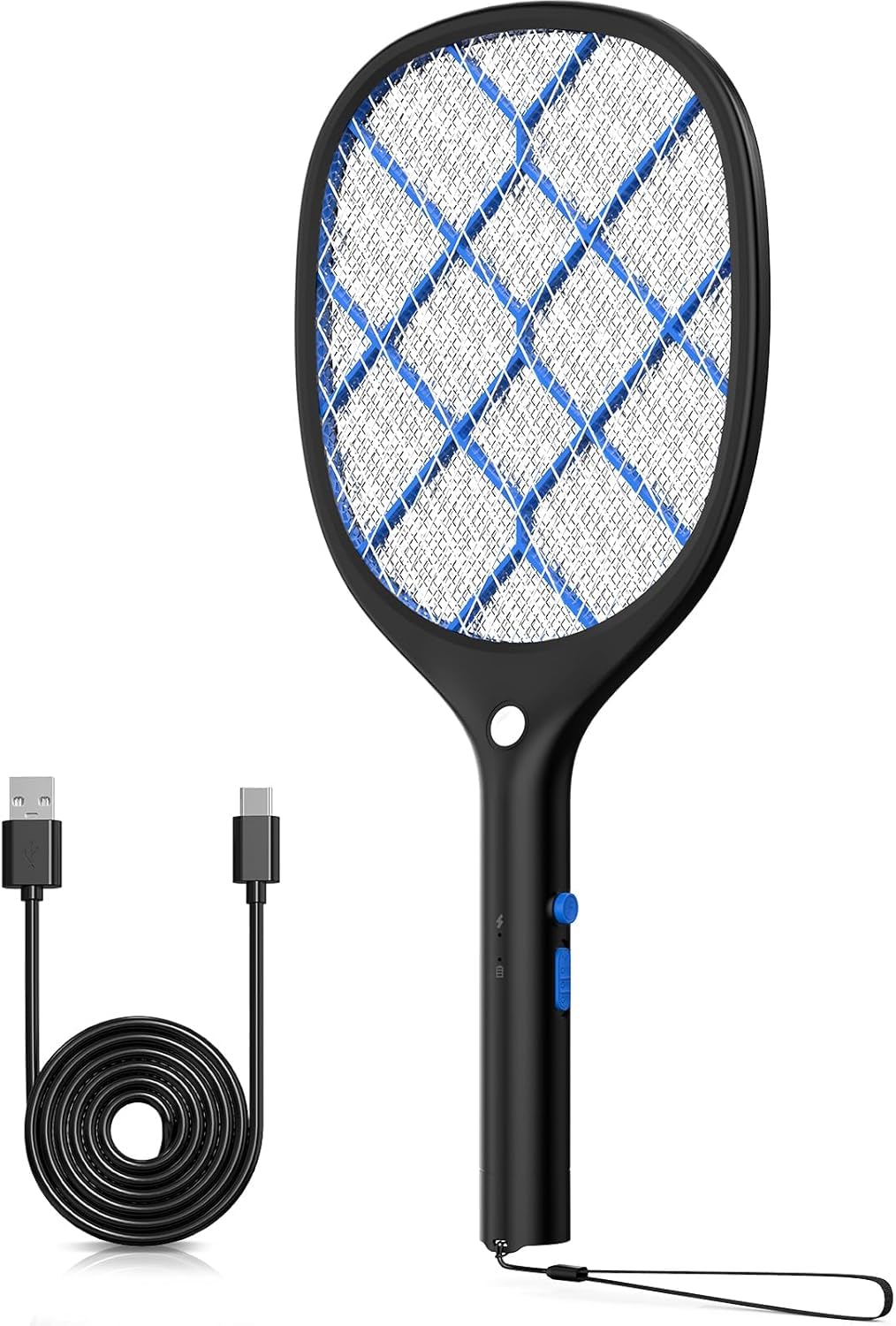 YISSVIC Electric Fly Swatter 4000V Bug Zapper Racket Rechargeable Mosquito Insect Fly Killer Electric 3 Layers Mesh with Type-C Cable for Indoor Outdoor Black Blue