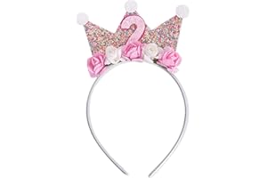 LINLULU Birthday Crown Headbands for Toddlers Girls - 2nd to 6th Birthday Crown, Princess Crown for Girls, Princess Tiara, Flower Crown Headbands for Birthday Girls (2nd birthday headband)