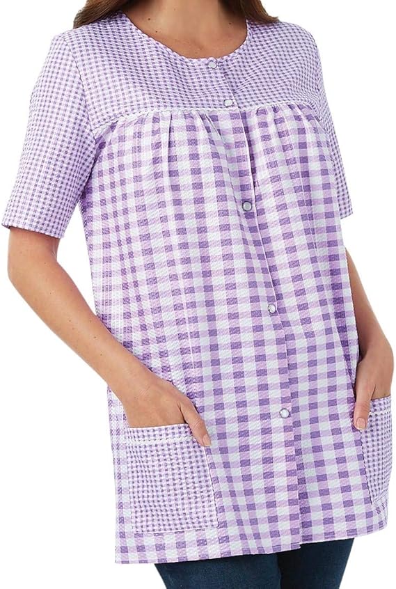Ezi Women's Snap Front Short Sleeve Gingham Shift