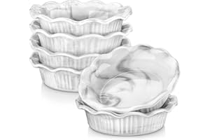 MALACASA Ramekins 8 oz Set of 6, Mini Pie Pans Oven Safe, Porcelain Pie Dishes Non-Stick, Ceramic Tart Pan Small Pie Tins Quiche Pans for Creme Brulee Cooking Baking, Series BAKE-GREY