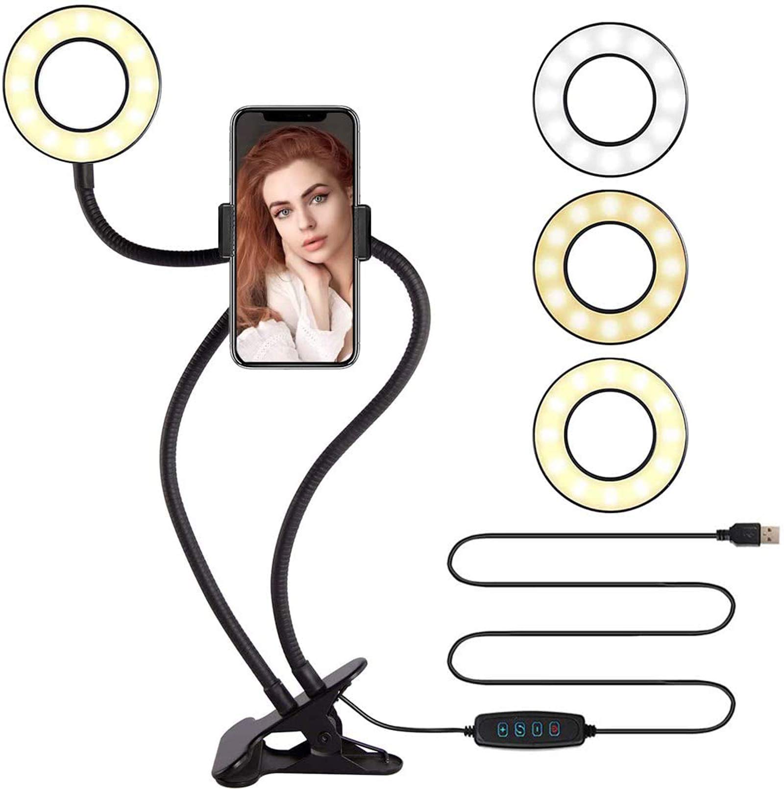 Concept Selfie Ring Light with Phone Holder Remote Control Flexible Hose Bracket [3-Light Mode] 10-Level Brightness Designed to Live Stream&Makeup in YouTube, Facebook,Twitter