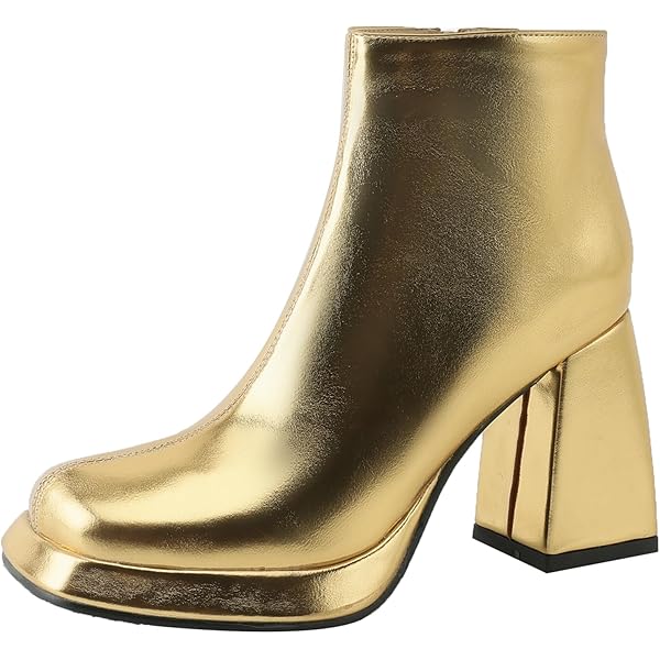 Amazon.com: KOKOMOMO Metallic Platform Gogo Boots Square Toe