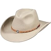 MIX BROWN Cowboy Hat Water-Resistant Felt Hats 100% Wool Wide Brim Western Panama Rancher Hat for Women Men