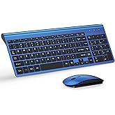 TopMate Wireless Keyboard and Mouse Ultra Slim Combo, 2.4G Silent Compact USB Mouse and Scissor Switch Keyboard Set with Cover, 2 AA and 2 AAA Batteries, for PC/Laptop/Windows/Mac - Blue Black