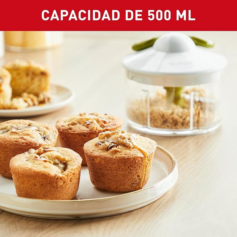 Picador manual tefal fresh kitchen 5 segundos k13304, corte grosso, médio e fino, duas facas independentes e patenteadas, sem eletricidade, base antiderrapante, cor branca e verde, 500 ml + 2 lâminas