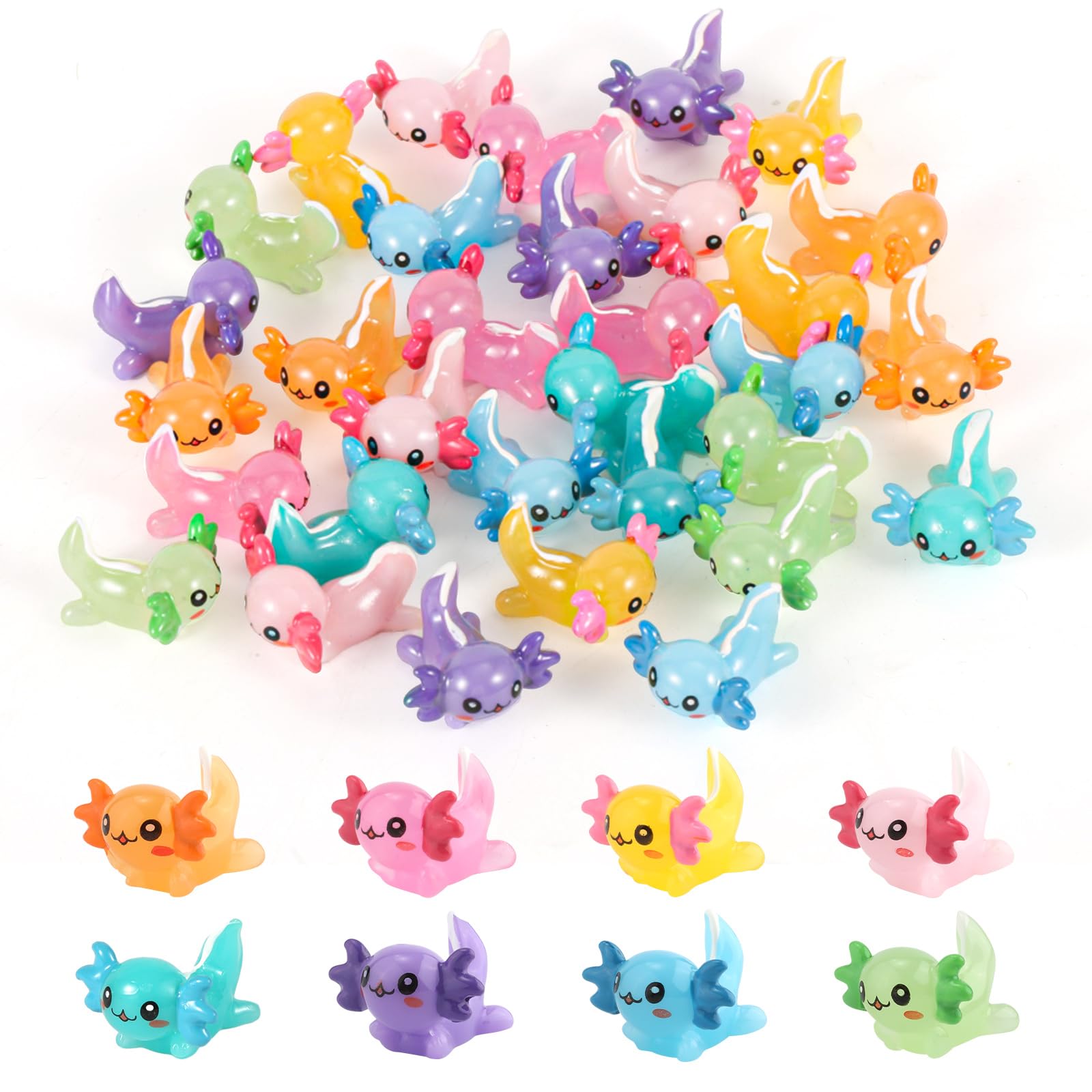32pcs Mini Axolotl Figures, Little Resin Axolotl Miniature Axolotl Charms Tiny Small Animal Figurines Ornament Toy for DIY Craft Garden Landscape Dollhouse Potted Plants Decorations (8 Colors)