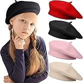Honoson 4 Pieces Baby Berets Toddler Girls Warm Wool Beret for Kids Solid Color French Barette Hat