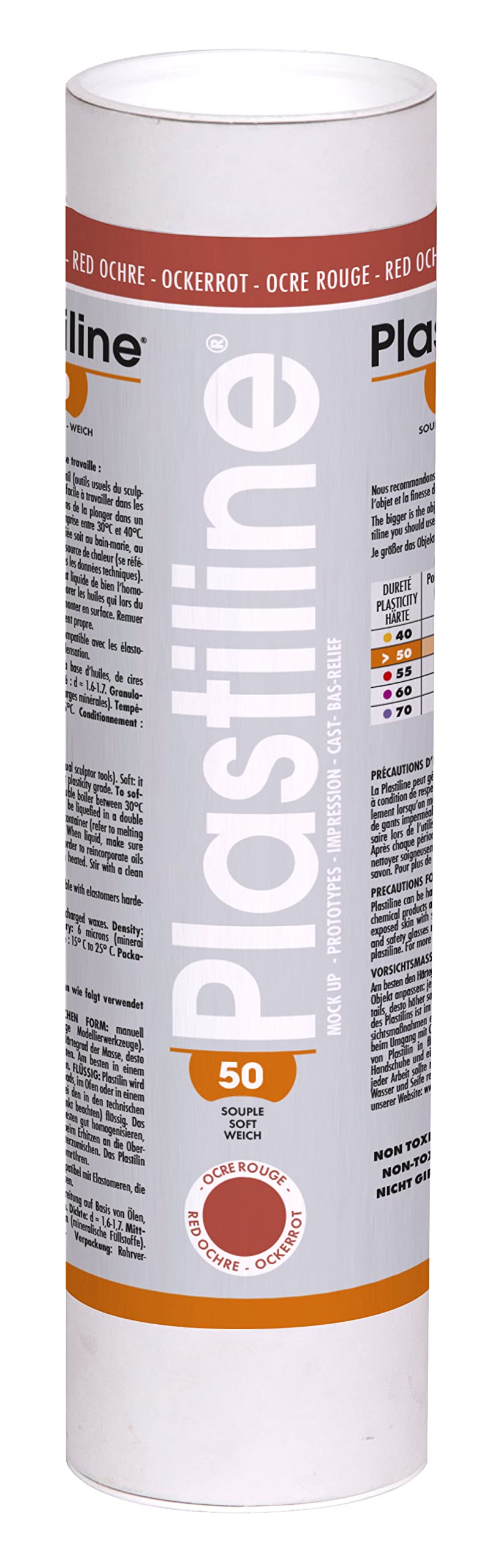 Plastiline 1350T - Plastiline tube - Modelling Paste, High Precision - Sculpting, Moulding - Hardness 50 (soft) - 1 kg - Red Ochre shade. Made in France