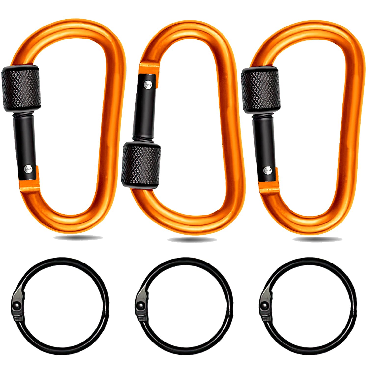 3Pcs Carabiner Clip, Locking Carabiner with Screw Gate D Ring Keyring for Backpacks Keychains Keyring Outdoor Activities Traveling (Orange)
