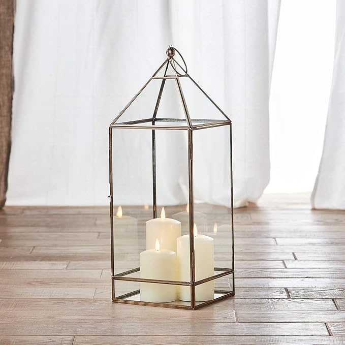 Lights4fun Lotte Large TruGlow® Floor Candle Lantern Brass Effect