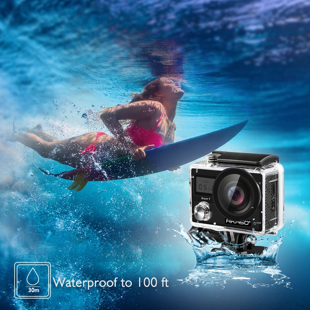 AKASO Brave 4 4K 20MP WIFI Action Cam Sony Sensor Ultra HD mit Bildstabilisierung 30m Unterwasserkamera Remote Action Kamera mit 2 Akkus und Helm Zubehör Kit