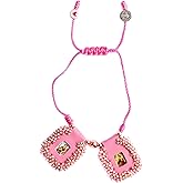 Sacred Scapular Bracelet Handmade Embroidered Rose Stone Wristband of Sacred Heart of Jesus, Holy Virgin of Carmen, St. Michael Archangel. 2,5cm x 3cm by Zaraleas