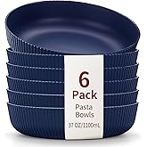 HOMQUEN Pasta Bowls Set of 6, 37oz Salad Bowls Blue Soup Bowls, Large Pasta Serving Bowls, Unbreakable Plastic Dinner Bowls, Dinnerware Sets,Valentines Day Gift, Dishwasher Safe (Blue)