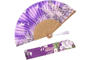 OMyTea® Women Hand Held Silk Folding Fans with Bamboo Frame - with a Fabric Sleeve for Protection for Gifts - Sakura Cherry Blossom Pattern (WZS-7)