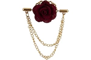 A N KINGPiiN Maroon Flower with Double Hanging Chain Lapel Pin, Brooch Suit Stud, Shirt Studs Men's Accessories