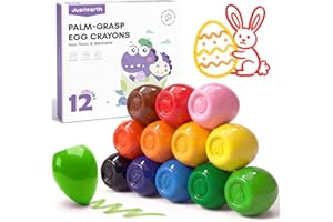 JUPITEARTH 12 Colors Egg Crayons for kids, Palm-Grasp Non Toxic Jumbo Washable Crayons for Kids, Fat Brain Toys for Art Suppl