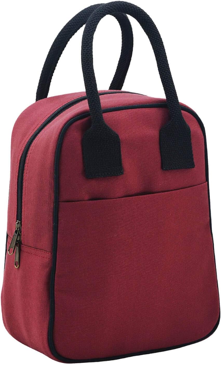 FATMUG Lunch Bag for Office Women Men School Kids Insulated EcoFriendly Canvas with Zip (Maroon)