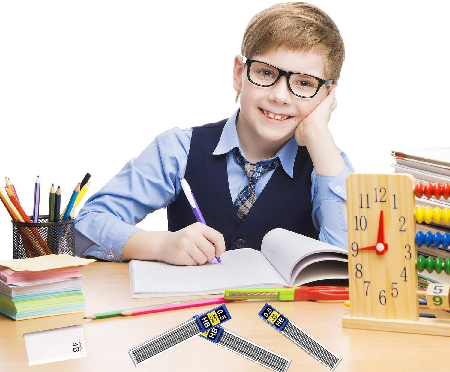 KMEIVOL Bleistiftminen 0,5 mm, 450 Stück 0.5 mm HB bruchfeste Minen für Druckbleistifte and 2 Radierer,Geschmeidig und klar schreiben 6