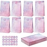 woric 36PCS Tie Dye Party Favor Bags with Stickers, Pink and Purple Goodie Bags for Girls Birthday Small Gift Bag for Kids, Valentine's Day, Baby Shower, Wedding, Pink Party Favor Supplies