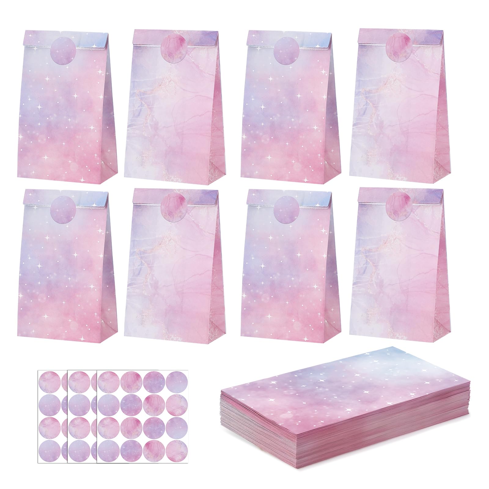 woric 36PCS Tie Dye Party Favor Bags with Stickers, Pink and Purple Goodie Bags for Girls Birthday Easter Small Gift Bag for Kids, Baby Shower, Wedding, Pink Party Favor Supplies
