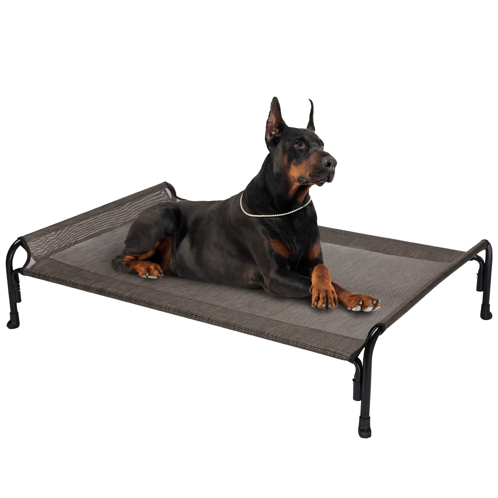 Photo 1 of Veehoo Elevated Dog Bed, Outdoor Raised Dog Cots Bed for Large Dogs, Cooling Camping Elevated Pet Bed with Slope Headrest for Indoor and Outdoor, Washable Breathable, X-Large, Brown, CWC2204