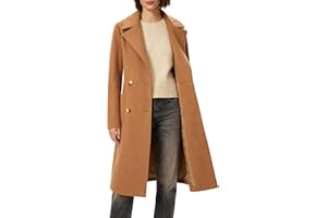 OTU Vibe Women's Winter Double-Breasted Long Overcoat, Classic Trench Coat, Casual Notch Lapel Outwear