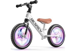 besrey Toddler Balance Bike 2 Year Old, All-Metal Frame | 12" Motion-Activated Lighting Wheels | All-Terrain | Kids Bike with Padded Adjustable Seat | Gift Bike for Boys Girls 2 3 4 5 Years Old