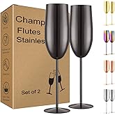 UNISWEET Champagne Glasses Set of 2 Stainless Steel Champagne Flutes Wedding Gifts for Bride 8.5 oz Unbreakable Champagne Glasses for Party Wedding Christmas Anniversary Brithday