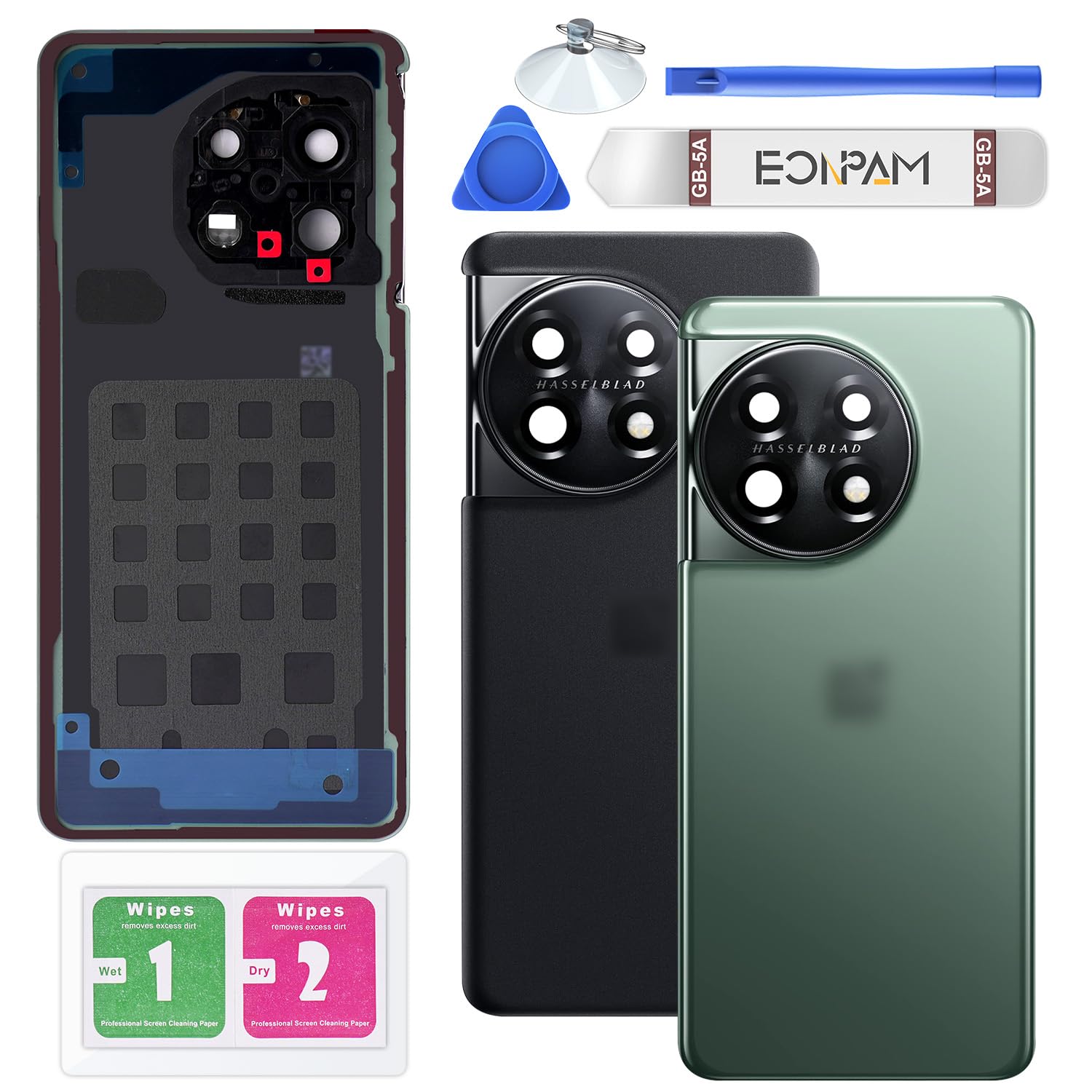 Eonpam Back Cover Glass for Oneplus 11 Rear Glass Replacement with Camera Lens + Repair Kit Genuine Rear Housing (Green)