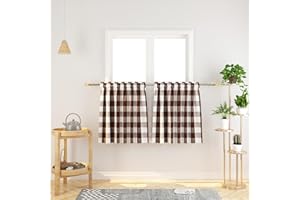 NATUS WEAVER Buffalo Check Kitchen Tier Curtains 24 inches Long Plaid Gingham Rod Pocket Classic Short Small Cafe Curtains Country Farmhouse Bathroom Half Window Curtains 2 Panels Brown & White