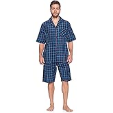 Ashford & Brooks Men’s Woven Pajama Shorts Set Short Sleeve Button Down Boxer PJs