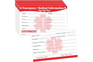 WOOTILE Emergency Medical Information ID Card 25 Pcs Emergency Contact ID Wallet Card Medical Alert Card For Medical Information in Case of An Emergency 3.5" x 2" Business Card