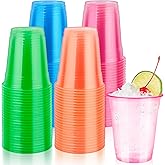 PIEMEET 100 Pack Plastic Neon Cups, 12 oz Glowing Party Cups, Disposable Glow In The Dark Cup, 4 Assorted Neon Colors Drinking Cup Bulk for Birthday Carnivals Holidays Party Decoration