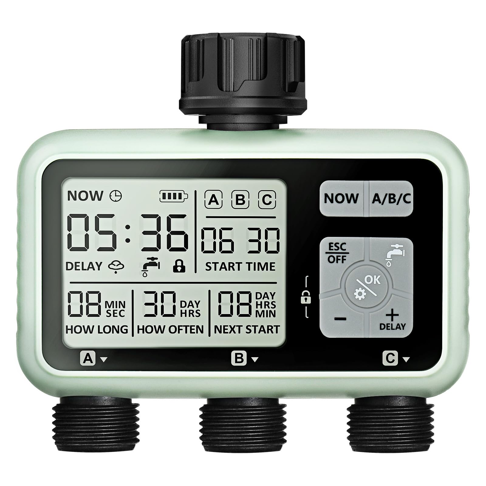 Johgee 3 Zone Water Timer for Irrigation, Sprinkler Timer 3 Outlet, Garden Hose Timers, Garden Watering System Irrigation System Controller with Auto & Manual Mode, Rain Delay for Lawn