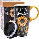 Topadorn Coffee Ceramic Mug Porcelain Latte Tea Cup With Lid 17oz,Novelty Coffee Mugs for Men Women Office & Home,Sunflower