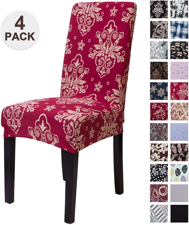 Mecerock Fit Stretch Jacquard Removable Washable Short Dining Chair Covers Seat Slipcover for Hotel,Dining Room,Ceremony,Banquet Wedding Party (4, STKHONG)