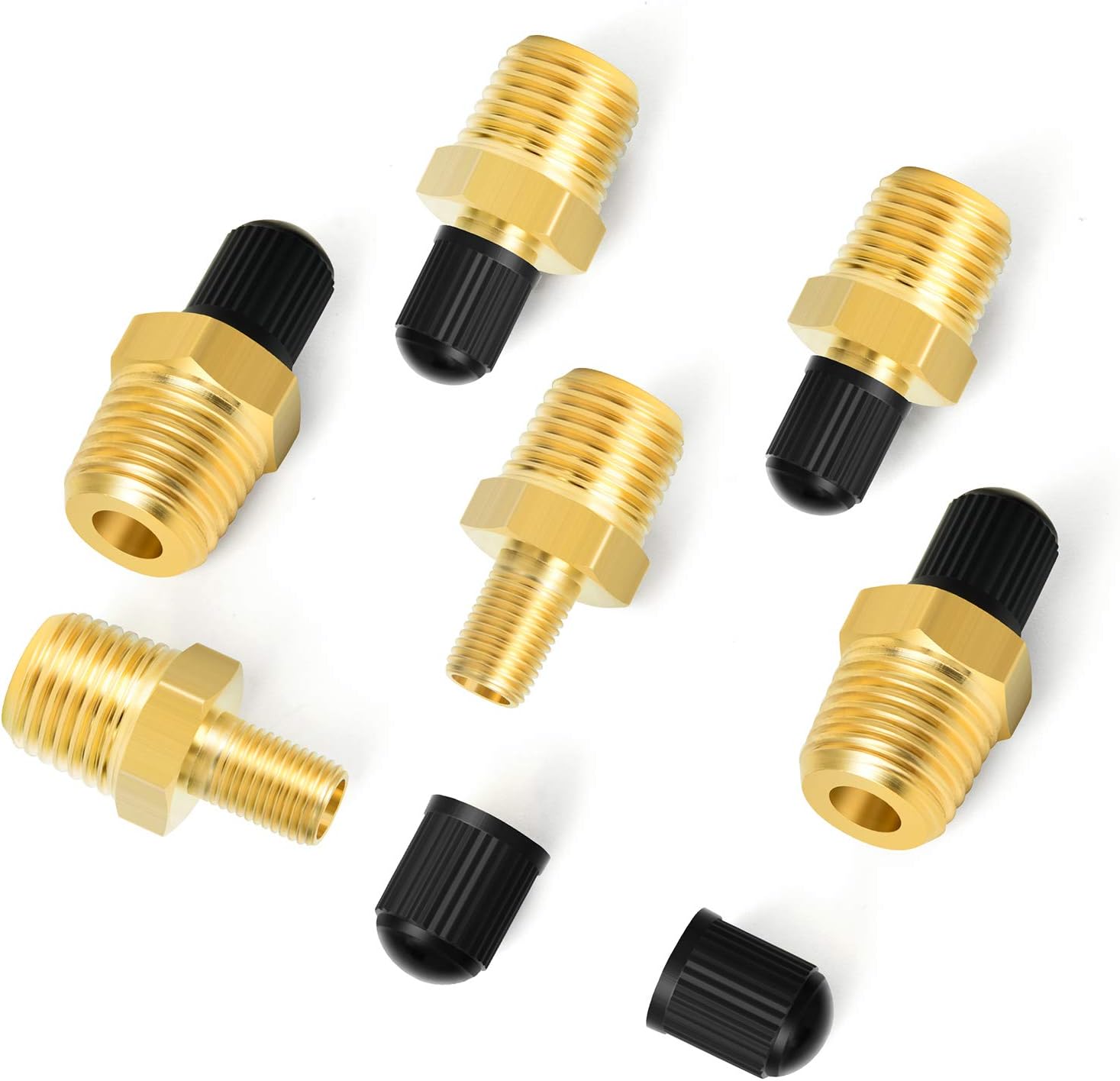 Gasher 6PCS 1/8" NPT Tank Valve Anti-Corrosion Brass Schrader Valve with 1/8" Male NPT, Using with Air Compressor Tanks - - 