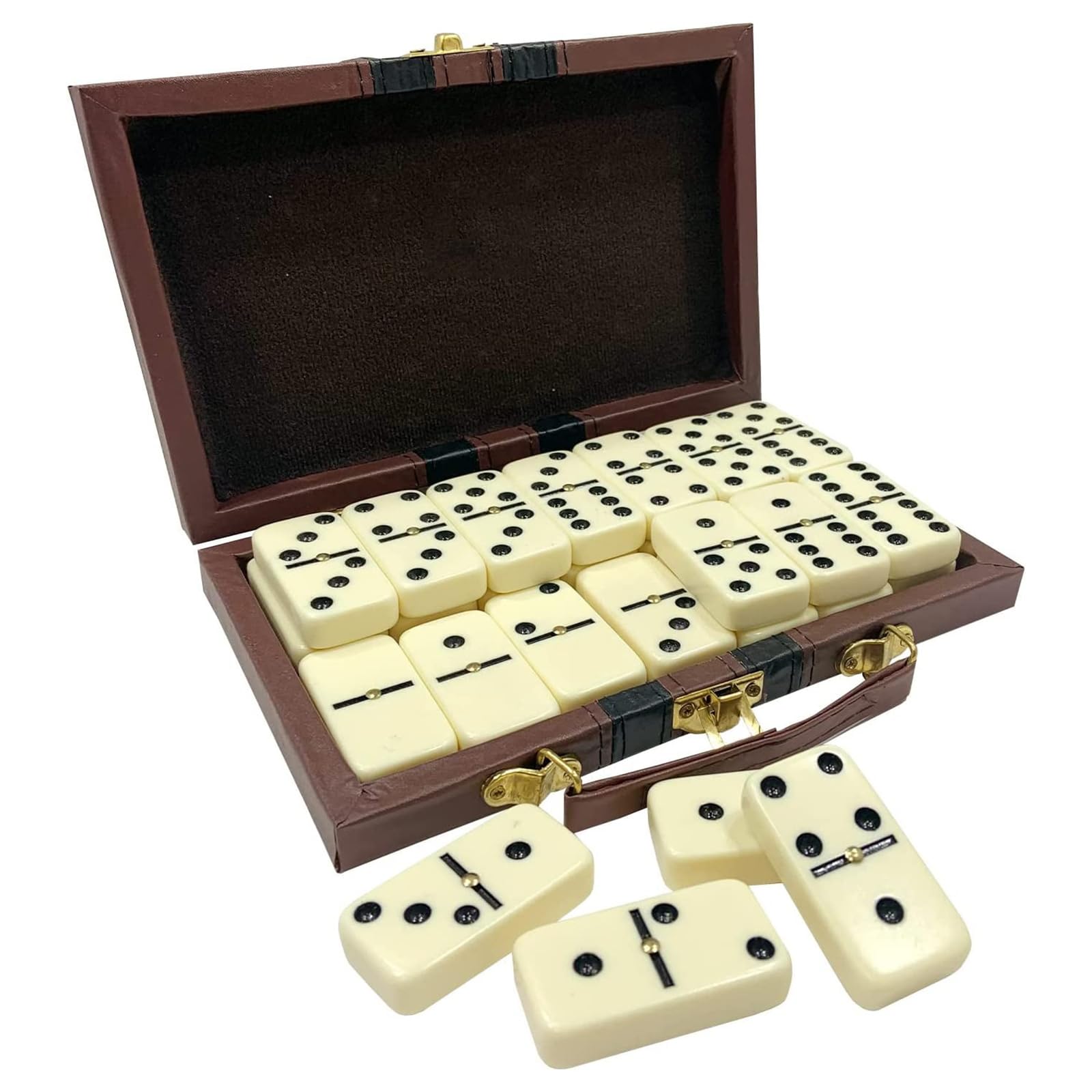 Ruspela Double Six Dominoes Set for Adults - 28 Pieces Jumbo Thick Domino Tiles with PU Leather Travel Case - Classic Board Game for 2-4 Players, Family Game Night, Christmas & Travel