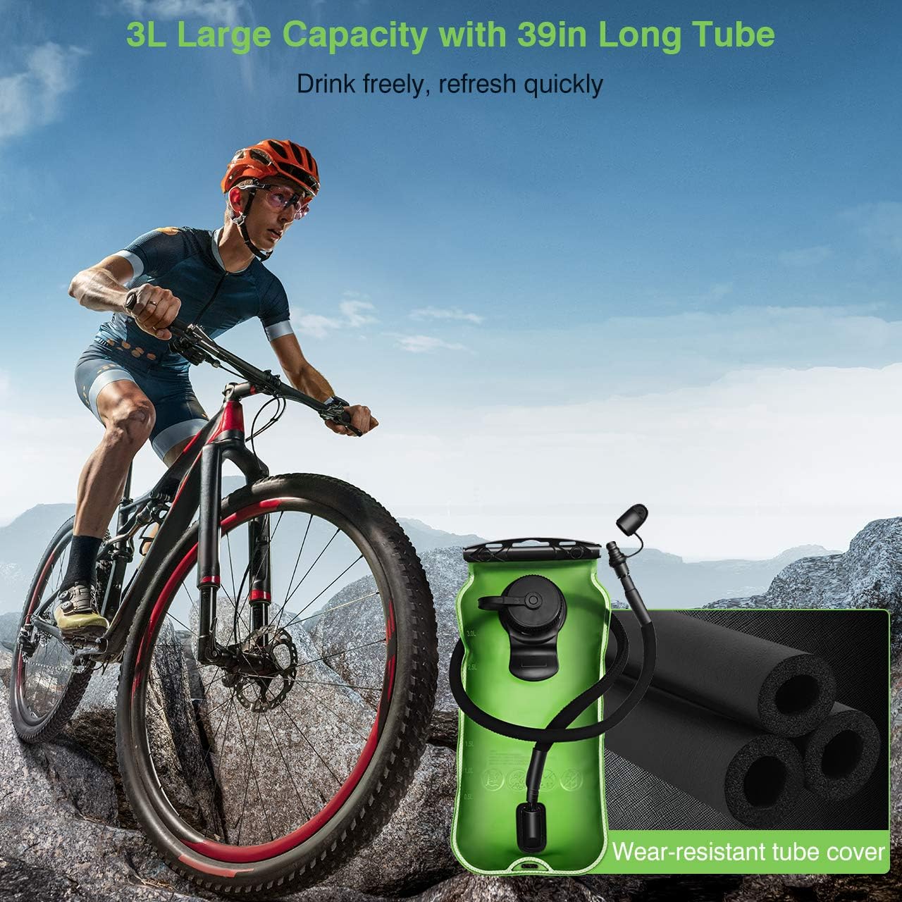 OMORC 3L Hydration Bladder, BPA Free Military Class Water Reservoir, Leakproof Hydration Bladder with Wide Opening Self-Locking Valve for Hiking Walking Biking Climbing Cycling Running, Green : Sports & Outdoors