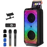 Ktaxon Karaoke Machine with 2 Wireless Microphones, Portable Outdoor & Indoor Bluetooth Speaker with Multi Light Modes, Dual 8" Speakers for Party, Home, Game, DJ, Adults
