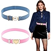 Pretwad Girls Belt for Waist - 2 Pack Girls Elastic Belt with Heart Buckle, Adjustable Waist Belts for Kids, Metal Heart Buckle Stretch Belts for Jeans, Pants and Dresses
